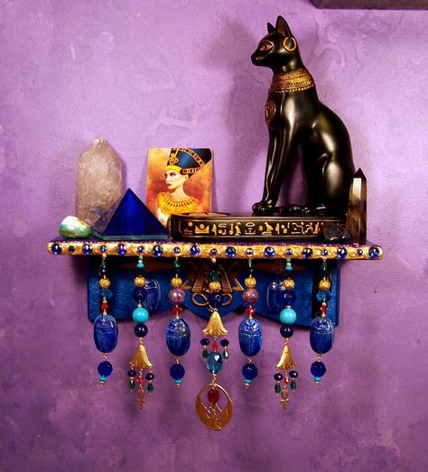 egyptian wall altar Wall Altar, Wall Shrines, Mini Altar, Pagan Decor, Pagan Crafts, Egyptian Cat, Witches Altar, Pagan Altar, Witchy Crafts