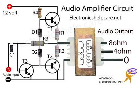 Amplifier Circuit Diagram, First Transistor, Amplificatori Audio, Mini Amplifier, Subwoofer Amplifier, Electronic Schematics, Subwoofer Box, Electronic Circuit Projects, Electronics Mini Projects