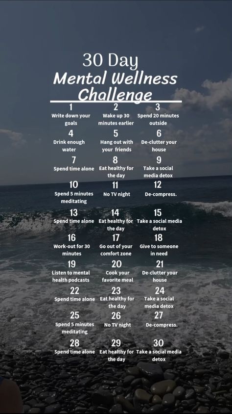 30 day mental wellness challenge 💫 Mental Fitness Challenge, 30 Day Mental Wellness Challenge, 30 Days Mental Health Challenge, 30 Day Challenge Lifestyle, 30 Day Mental Health Challenge, Mental Wellness Challenge, Mental Health Challenge, How To Start Meditating, Birthday Challenge