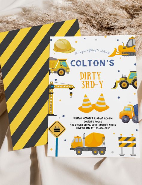 Dirty Third Birthday, Dirty Third-y Birthday Party, Dirty 3rdy Birthday Theme Boy, Dirty 3rd Y Party, Boys 2nd Birthday, 3rd Birthday Party For Boy, Birthday Dump, 3rd Birthday Invitation, Milestone Birthday Party