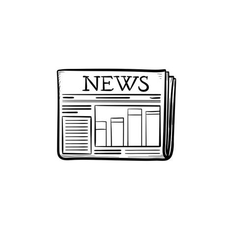 Newspaper Icon Aesthetic, Good News Aesthetic, News Illustration Design, News Reporter Drawing, Newspaper Drawing Easy, News Doodle, News Paper Drawing, Newspaper Doodle, Journalism Logo