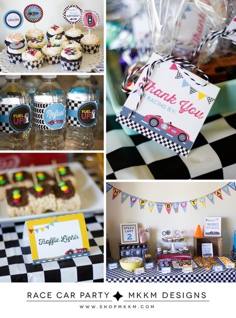 Race Car Birthday, Vintage Racing Party, Race Car Invite, Car Party Decor, Boys Birthday Party, Prin Racing Birthday Theme, Racing Birthday, Racing Party, Food Cards, Race Party, Car Party, Birthday Vintage, Race Car Party, Bottle Wrappers