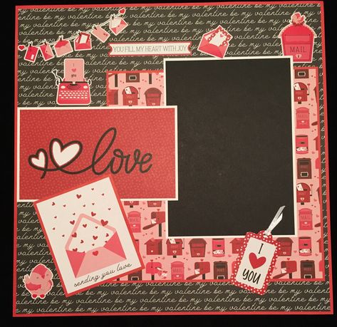 This Valentine layout features layers of cardstocks, and has a large photo mat for your favorite photo of you and your love. Your pic slide under all overlaps and embellishments. Valentine’s Day Scrapbook Layout Page, Scrapbook Cover Page Ideas For Love, Valentines Scrapbook Layouts, Valentine’s Day Scrapbook Layouts, Love Scrapbook Cover, Scrapbook Valentines, Teaching Infants, Couples Scrapbook, Valentine Scrapbook