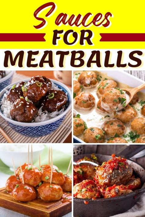 These homemade sauces for meatballs can't be beat! From marinara to Swedish meatball sauce to grape jelly and mushroom gravy, you'll love these easy meatball meals. Meatballs With Sauce Easy Recipes, Sauce For Meatballs Easy, Savoury Meatballs, Meatball Appetizer Sauce, Marinated Meatballs, Dipping Sauce For Meatballs, Meatballs And Brown Gravy, Best Meatball Sauce, Meatball Dipping Sauce