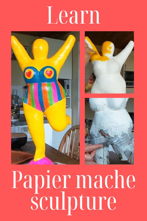 Learn from scratch to make a papier mache sculpture. Papier Mache Balloon Ideas, Paper Mache Characters, Paper Mache Tutorial, Paper Mache Sculpture Tutorial, Papmache Ideas, Papier Mache Sculpture, Lady Sculpture, Paper Clay Art, Papier Mache Doll