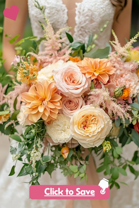 Discover 70+ stunning peach wedding bouquets perfect for making your wedding day unforgettable. Each one is curated to bring beauty, romance, and charm to your ceremony. Click to see the full collection! #peachbouquet #weddingflorals #weddingtrends Yellow And Peach Wedding, Peach Yellow Wedding, Pale Yellow Weddings, Wedding Colour Theme, Bridal Bouquet Peach, Peach Wedding Bouquet, Calla Lily Bouquet Wedding, White Spray Roses, Peach Bouquet