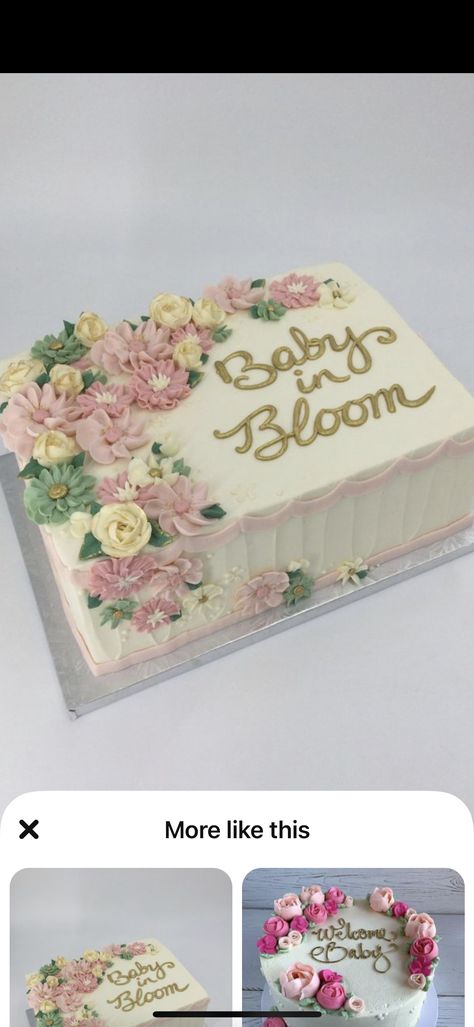 Girl Baby Shower Sheet Cake Ideas, Baby In Bloom Shower Cake Ideas, Wild Flower Baby Shower Cake, Baby Shower Cakes Girl Simple, Baby In Bloom Desserts, Baby In Bloom Baby Shower Cake, Floral Baby Shower Cupcakes, Wildflower Baby Shower Cake, Baby In Bloom Cake Ideas