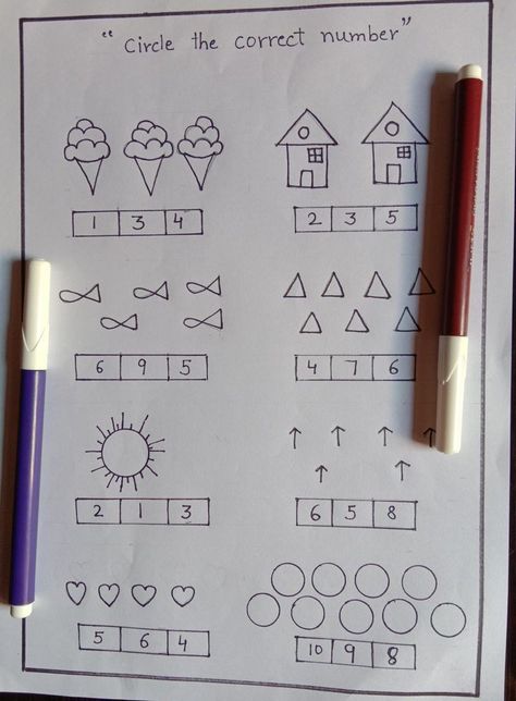 Circle The Correct Number Worksheets, Maths Worksheet For Class 1, Nursery Class Activities, Nursery School Activities, Easy Math Worksheets, Kindergarten Math Worksheets Addition, Maths Worksheet, Preschool Number Worksheets, Fun Worksheets For Kids