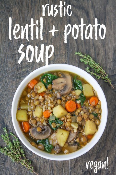 Rustic Lentil and Potato Soup Lentil And Potato Soup, Lentil And Potato, Kale Potato Soup, Lentil Kale, Lentil Potato Soup, Kale Potato, Garden Grazer, Fasting Recipes, Classic Beef Stew