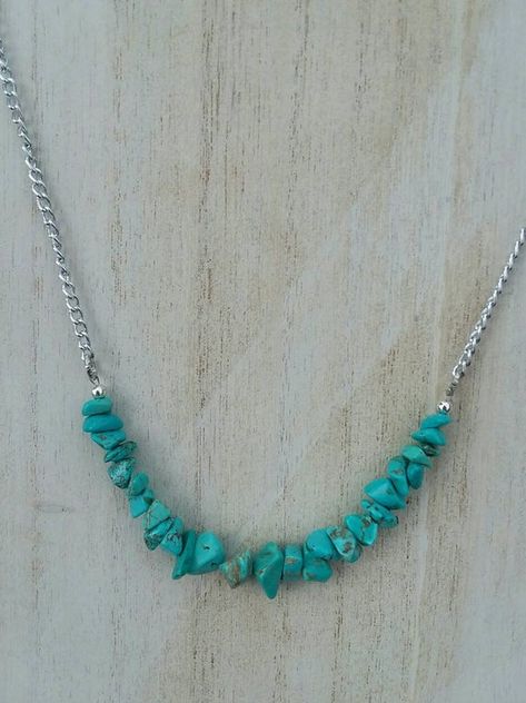 Turquoise Chip Necklace, Approx 24 inches long. Cheap Turquoise Beaded Crystal Necklaces, Turquoise Chip Necklace, Chip Bead Jewelry, Turquoise Jewelry Necklace, Chip Necklace, Memory Wire Wrap Bracelets, Leather Jewels, Beads Craft Jewelry, Diy Jewelry Necklace