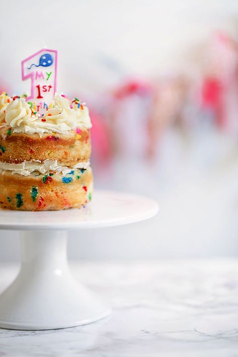 Funfetti Cake Smash for Baby - Obsessive Cooking Disorder Funfetti First Birthday Cake, Funfetti Smash Cake First Birthdays, Smash Cake Easy, Confetti Smash Cake, Egg Free Smash Cake, Cake Smash Alternative Ideas, Easy Diy Smash Cake, Funfetti Smash Cake, Homemade Smash Cake