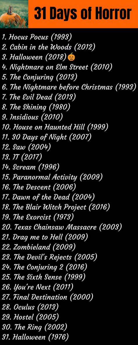 31 Days Of Halloween Movies Scary, 31 Days Of Scary Movies, 31 Days Of Horror Movies, Pg 13 Halloween Movies, 30 Days Of Horror Movies, Top 10 Horror Movies List, Iconic Halloween Movies, Halloween Movies List 31 Days, 31 Movies For Halloween