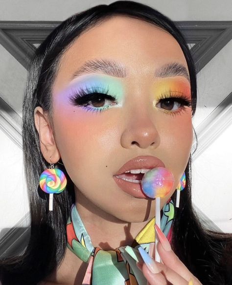 Candy Eye Makeup, Candy Land Makeup, Euphoric Makeup, Rainbow Makeup Looks, Eye Aesthetic, Rainbow Eye Makeup, Indie Makeup, Fire Fire, Cute Eye Makeup