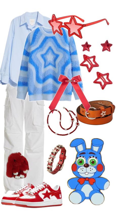 Bonnie Toy Toyanimitronic Toybonnie Fnaf Fnaf2 blue red fluffy heart y2k gogo gogoboots boots stars  new balance bunny rabbit sunglasses Fnaf Clothes, Toy Bonnie, Clothes