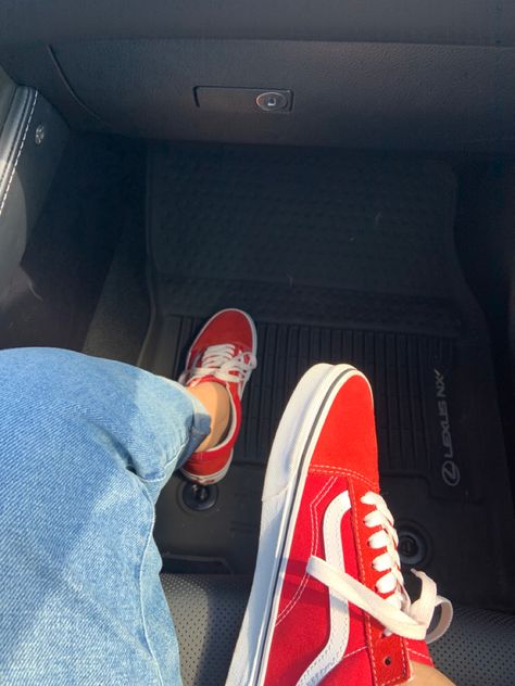 Red Old Skool Vans Outfit, Red Platform Vans, Red Vans Aesthetic, Vans Old Skool Outfit, Red Authentic Vans, Red Checkered Vans, Vans Aesthetic, Red Vans, Vans Red