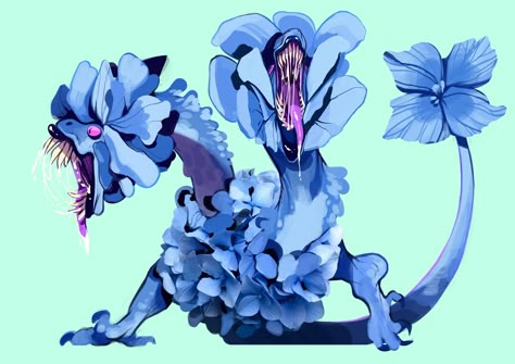 Alien Creatures Cute, Cute Dragon Concept Art, Magical Creatures Concept Art, Flower Monster Concept Art, Weird Creatures Art, Fantasy Monster Concept Art, Fantasy Creature Concept Art, Flower Creature, Fantasy Creature Design