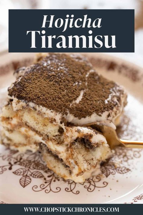 Hojicha Dessert, Hojicha Recipe, Japanese Italian Fusion, Hojicha Tiramisu, Korean Dessert Recipes, Traditional Tiramisu Recipe Italian, Unique Tiramisu Recipe, Terimisu Cake Easy, Hojicha Tea