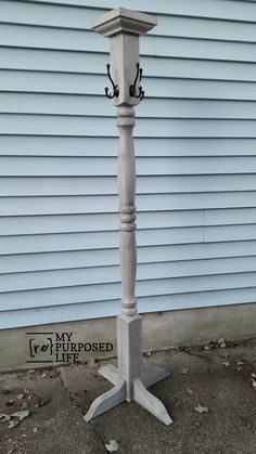 how to make gray glazed porch post coat rack with hooks MyRepurposedLife.com Glazed Porch, Glazing Painted Furniture, Porch Posts, Coat Stand, Newel Posts, Beginner Woodworking Projects, Retro Furniture, Repurposed Furniture, Furniture Projects