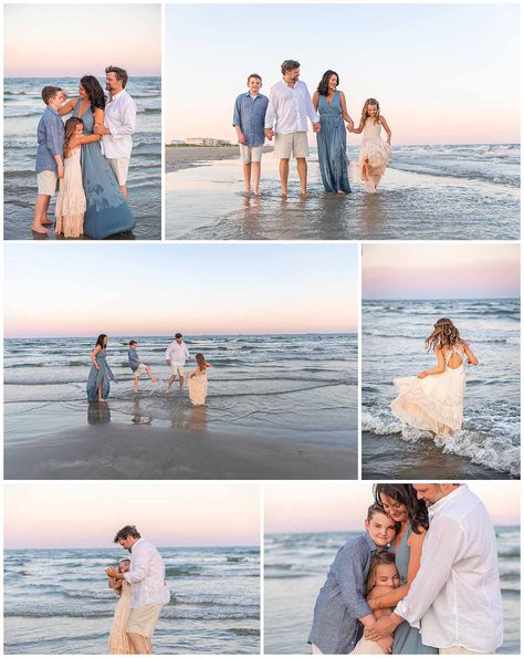 Beach Family Poses Ideas, Beach Photo Outfit Ideas Family, Photographer Outfit Ideas, Beach Photoshoot Outfits Family, Family Beach Pictures Poses, Family Beach Pictures Outfits, Family Photos On The Beach, Sunset Family Photos, Beach Picture Outfits