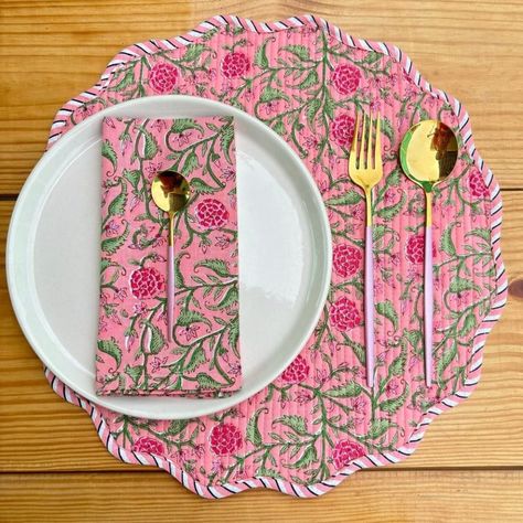 "Ditch the old style and add a touch of uniqueness andElevate your dining experience with our handcrafted block printed table mat sets—where artistry meets elegance in every meal." #blockprintnapkins #tablematsets #thanksgiving #christmasorders #christmasdecor #blockprints #handmade #newyou #unique #diningtabledecor #dinnertablesettings Bar Napkins, India Shopping, Custom Table Cloth, Round Placemats, Special Halloween, Event Gifts, Housewarming Present, Pink Floral Pattern, Dining Kitchen