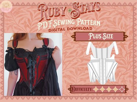 Ruby Stays Sewing Pattern Plus Size Digital Download Sewing Pattern, Corset Pattern, Cottagecore/renfaire - Etsy Stay Pattern, Sewing Pattern Corset, Corset Cottagecore, Ocean Fairy, Stays Pattern, Pattern Corset, Corset Sewing Pattern, Plus Size Patterns, Kawaii Diy