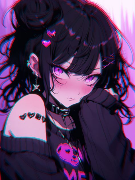 #neoncore #goth #justcallmezomb Goth Kawaii Art, Horimiya Manga, Cute Emotes, Purple Goth, Anime Knight, Aesthetic Pfps, Anime Goth, Album Artwork Cover Art, Emo Art