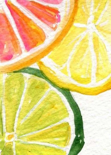 Citrus Watercolor Art Paint Inspo Watercolor, Things To Paint With Watercolor Easy, Cute Waterpaint Ideas, Paintings Ideas Watercolor, Lemon Painting Watercolor, Watercolor Art Colorful, Colorful Watercolor Art, Mini Canvas Watercolor Paintings, Water Painting Ideas On Canvas