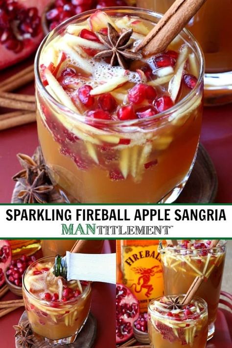 Fireball Whiskey Drinks, Sparkling Apple Cider Sangria, Fireball Drinks, Sparkling Apple Cider, Christmas Drinks Alcohol Recipes, Apple Sangria, Cider Sangria, Apple Cider Sangria, Cinnamon Whiskey