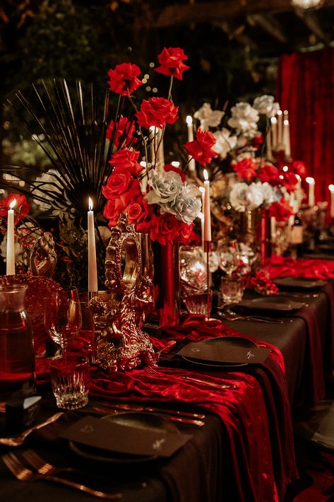 Akatsuki Wedding Theme, Red Wedding Aesthetic Game Of Thrones, Red And Black Gothic Party Decor, Red Chinese Wedding, Red Tea Ceremony Decor, Black Formal Red Roses Table, Flamenco Wedding, Jazz Wedding, Wedding Spot