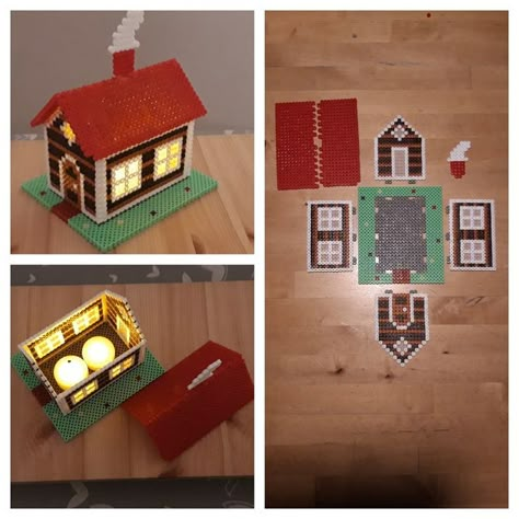 Perler Bead House Pattern, 3d Hama Beads Patterns Christmas, Christmas Perler Beads, Pixel Beads, Easy Perler Beads Ideas, 3d Perler Bead, Art Perle, Perler Art, Fusion Beads