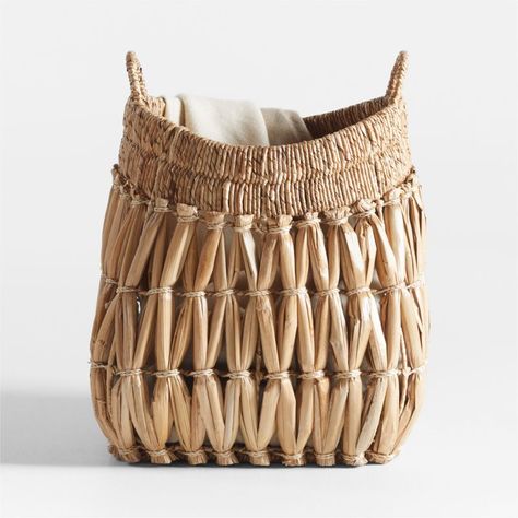 Oketo Beige Small Rattan Decorative Basket | Crate & Barrel Woven Basket Decor, Cane Baskets, Halloween Furniture, Natural Baskets, Basket And Crate, Seagrass Basket, Decorative Basket, Small Basket, Cold Weather Gear