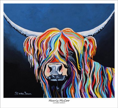 Harris McCoo - Limited Edition Print Oversized Prints, Steven Brown Art, Highland Cow Painting, Highland Cow Art, Printed Wall Art, Cow Canvas, Oversized Art, Painting Subjects, Cow Painting