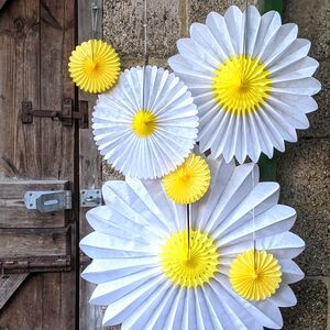 Our Top New Picks | notonthehighstreet.com Flower Fans, Daisy Decorations, Paper Fan Decorations, Daisy Party, Honeycomb Decorations, Diy Flores, Paper Daisy, Fan Decoration, Honeycomb Paper