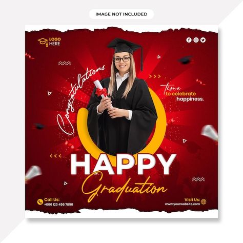 A red and yellow poster that says happy ... | Premium Psd #Freepik #psd #graduation #mortarboard #graduation-congratulations #graduation-design Graduate Poster, Congratulations Poster Design, Congratulations Pubmat, Congratulations Design, Graduation Poster Design, Congratulations Poster, Graduation Graphic Design, Graduation Poster Ideas, Congratulations Pictures