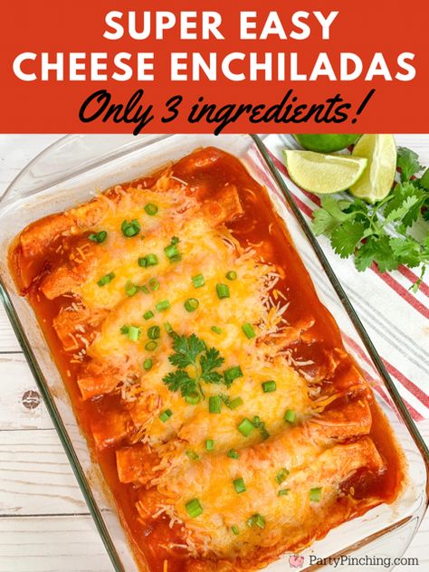 easy cheese enchilada, 3 ingredient meal, 3 ingredient dinner, easy 3 ingredient enchiladas, super easy budget friendly dinner ideas, easy potluck for a crowd dinner ideas cheap inexpensive Potluck For A Crowd, 3 Ingredient Meals, Inexpensive Dinner Ideas, Easy Cheese Enchiladas, 3 Ingredient Dinners, Easy Potluck, Inexpensive Dinners, Budget Friendly Dinner, Cheese Enchiladas