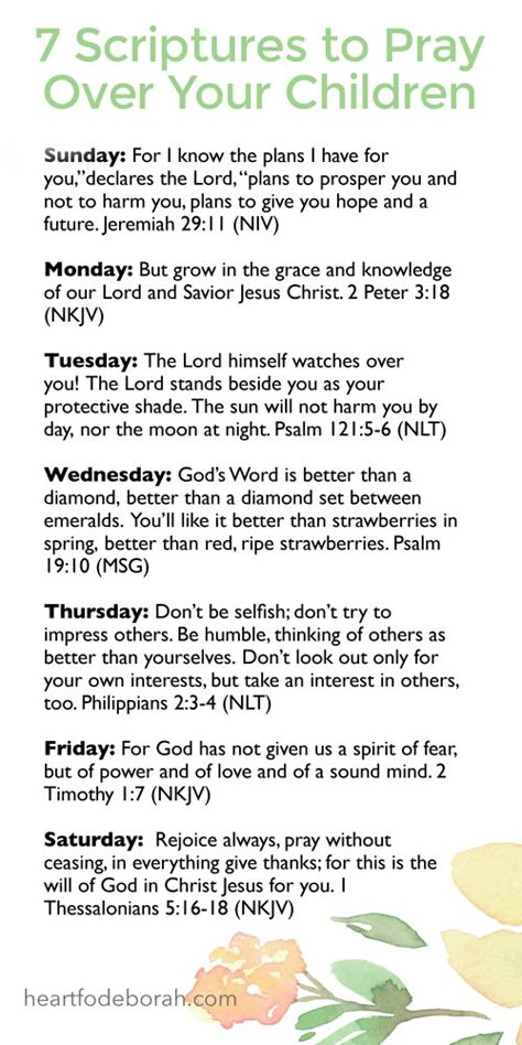 Here are 7 powerful scriptures to pray over your children every day of the week. Print this and hang it on your fridge to remind you to pray for your kids! Quotes To Parents, Pray Over Your Children, Quotes Parents, Scriptures To Pray, Prayer For Our Children, Prayers For My Daughter, Prayer For My Son, Praying For Your Children, Prayer For My Children