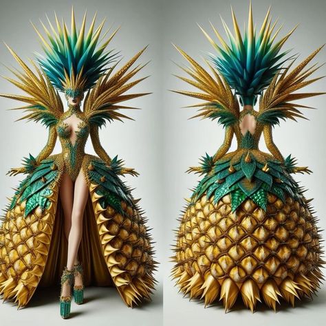 Fruit Costume Women, Carnival Outfit Carribean, Pineapple Costume, Creative Costuming Designs, Ideas Carnaval, Pageant Costumes, Yellow Costume, Recycled Dress, Clever Halloween Costumes