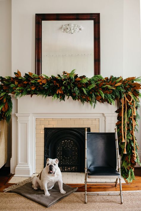 13 Mantel Garland Ideas for Decorating Every Day of the Year | Real Simple Assymetrical Mantle Garland, Year Round Mantle Garland, Holiday Fireplace Garland, Mantel Garland Year Round, Year Round Garland For Mantle, Fireplace Garland Everyday, Garland Under Tv, Mantle Garland Ideas, Mantle Garland Everyday