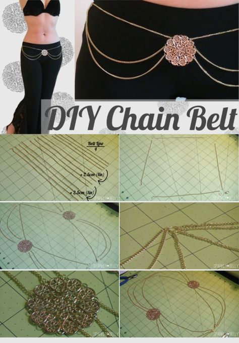 DIY Chain Belt - SPARKLY BELLY Diy Chain Belt, Dance Practice Wear, Diy Body Chain, Sparkly Belt, Old Necklace, Diy Belts, Diy Chain, Belly Dance Outfit, Lucet