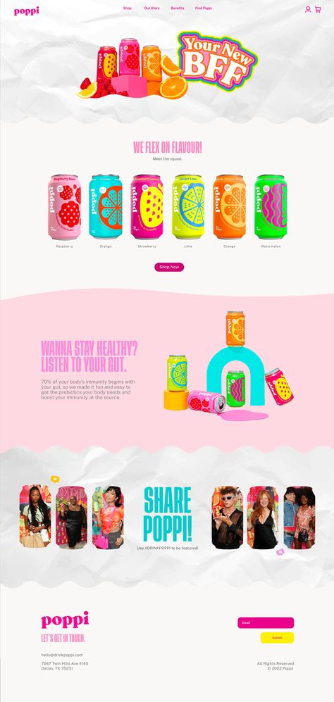 Poppi Drink Website Design :: Behance Drink Website Design, Drink Website, Web Design User Interface, Beauty Salon Business Cards, Adobe Illustrator Design, Pickle Jar, Color Design Inspiration, Salon Business Cards, Typography Artwork