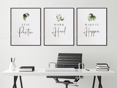 Inspirational Office Quotes Wall Decor, Boho Office Decor At Work, Spa Vision, Green Office Decor, Wall Art For Women, Lady Office, Boho Office, Modern Office Interiors, Digital Inspiration