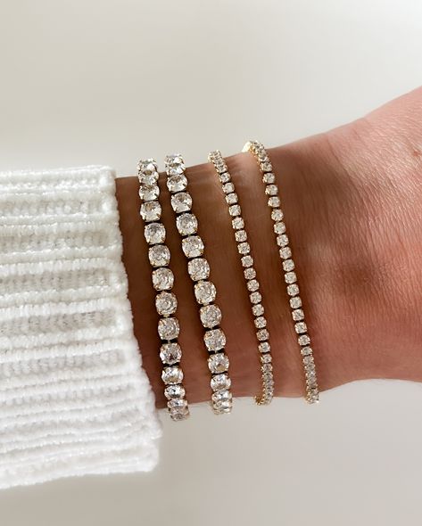 🌟The Classic Tennis Bracelet wraps your wrist in a strand of sparkling mine-free diamonds. Whether you’re at a romantic dinner or the soirée of the season, this classy piece is sure to make you shine🌟 •••Available GOLD & SILVER ••• #tennisbracelet #tennisbracelets #luxuryjewelry #jewelrydesigner #braceletstacks Tennis Bracelet Stack, Elegant Gold Jewelry, Bracelets Tennis, Sparkly Bracelets, Sophisticated Jewelry, Bracelet Tennis, Stacking Bracelets, Bracelets Gold Diamond, Wedding Jewelry Bracelets