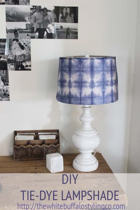 Wake up any neutral lampshade with this super-easy  Tie-dye Lampshade Tutorial! #tiedye #shibori #diy Dye Lampshade, Neutral Lampshade, Lampshade Tutorial, Decorating Dorm, Room Decor Easy, Shibori Diy, White Handkerchief, Tie Dye Crafts, Diy Tie