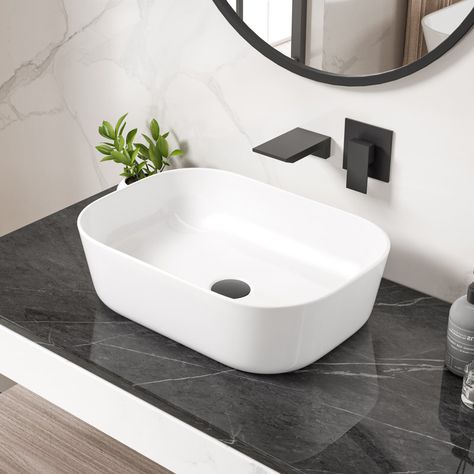 Modern Minimalist Fashion, White Vessel Sink, Rectangular Vessel Sink, Rectangular Sink Bathroom, Modern Bathroom Sink, Vessel Bathroom Sink, Countertop Basin, Vessel Sink Bathroom, Bathroom Countertops