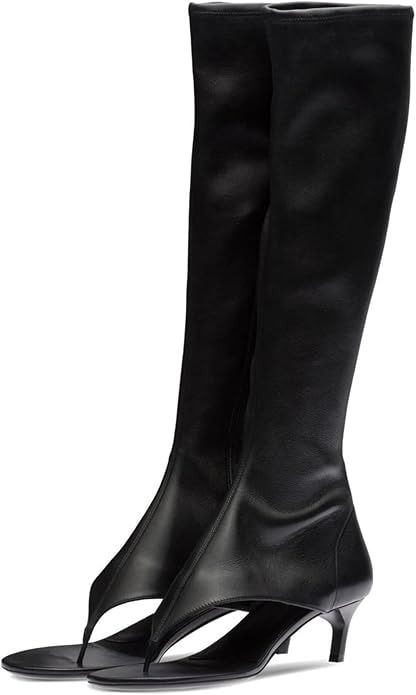 Amazon.com | Kluolandi Women's Thong Style Open Toe Knee High Boots with Zipper Stretch Kitten Low Heel Tall Sandal Boots Black Size 5 | Flip-Flops Sandal Boots, Flip Flop Boots, Sandal Heels, Thong Sandals, Boot Sandals, Boots Black, Flip Flop, Low Heels, Knee High Boots