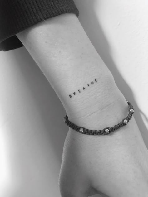 Breath By Breath Tattoo, Fine Line Tattoo Breathe, Breathe Tattoos On Hand, One Breath At A Time Tattoo, Remember To Breathe Tattoo, Be Calm Tattoo, Small Tattoos That Represent Healing, Small Tattoos For Women Meaningful, Tattoo Ideas Breathe