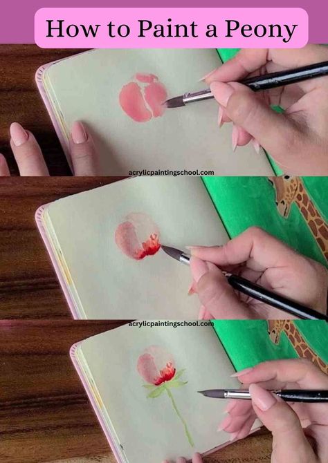 How to Paint Peony 24 Beautiful Tutorials (Oil, Acrylic, Watercolor, Gouache) | Acrylic Painting School How To Paint Peonies In Oil, How To Paint A Peony, How To Paint Peonies Acrylic, How To Paint Peonies, Peony Painting Acrylic Easy, Paint Peonies, Painting Peonies, Peony Illustration, Painting School