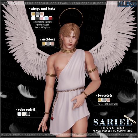 PEACH | Sariel Angel Set | Kleos Sims on Patreon Sariel Angel, Kleos Sims, Sims 4 Male Clothes, Pelo Sims, The Sims 4 Packs, Sims 4 Body Mods, Angel Outfit, Sims4 Clothes, Sims Four