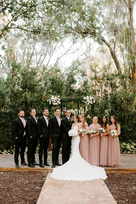 Groom Blush Wedding, Black Suits Pink Dresses Wedding, Dusty Rose Bridesmaids And Groomsmen, Blush Bridal Party Groomsmen, Dusty Rose Bridesmaid Dress Groomsmen, Pink Bridesmaid Dresses And Black Suits, Dusty Pink Bridesmaid Dresses And Groomsmen, Black Suit Bridal Party, Dusty Rose Wedding Suit