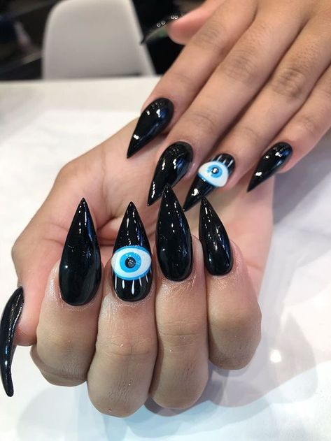 EVIL EYE NAILS || #fatimahbasahi ♥︎ follow @fatimahbasahi Seeing Eye Nails, All Seeing Eye Nails, Eye Nail Design, Mystic Nails, Gel Polish Brands, Sharp Claws, Evil Eye Nails, Elegant Manicure, Evil Eye Design